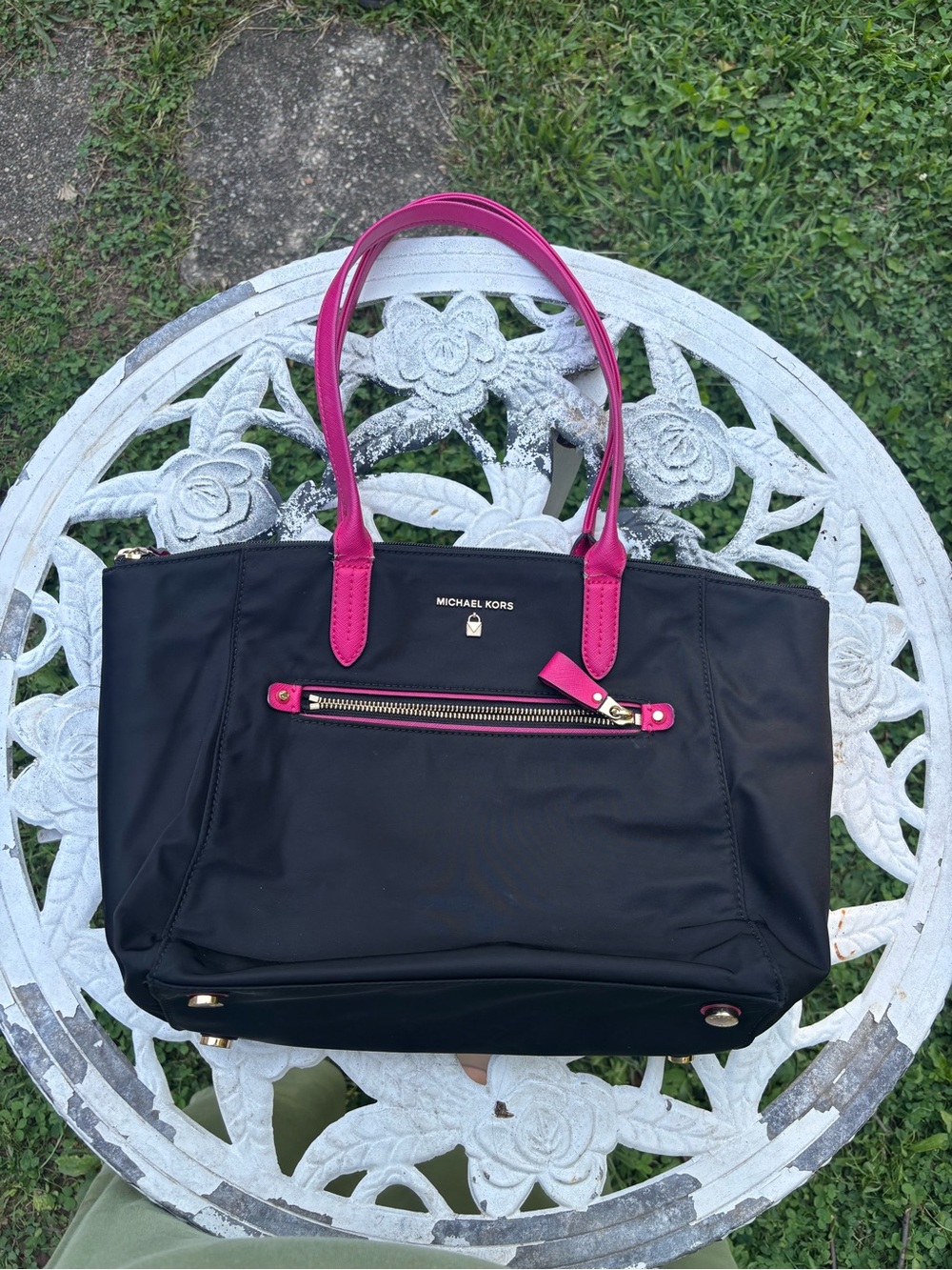 Michael Kors Black Medium Tote with Hot Pink Handles